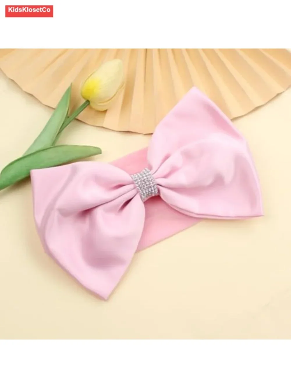 8 Oversized Satin Baby Bow Headband with Rhinestone Nylon Hair Band for